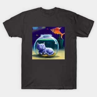 Blue Cat Dreams of Trading Places with a Goldfish T-Shirt